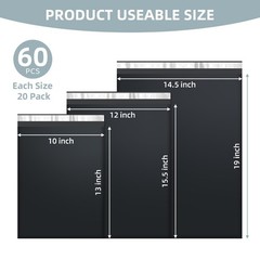 Poly Mailers Multi Size 10×13″, 12×15.5″, 14.5×19″ 60 Pack (20 per Size) Ship…