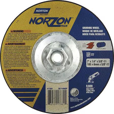 Norton Abrasives 66252917881 Depressed Center Grinding Wheel, Type 27, 7 In