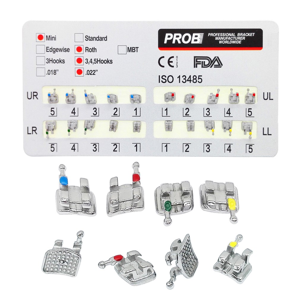 10Packs PROB Dental Orthodontic Metal Brackets Mini Standard Roth/MBT Slot .022