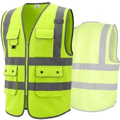 Class 2 High Visibility Safety Vest with Zipper Front 9 Pockets & Reflective