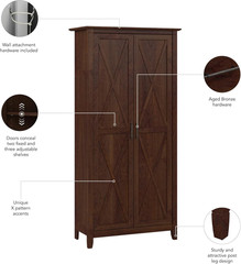 Bush Key West Tall Storage Cabinet in Bing Cherry – Stylish & Functional