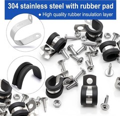 222PCS Cable Clamps Assortment Kit 304 Stainless Steel Rubber Cushion Pipe Cl…