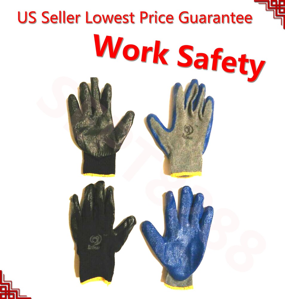 240 Pair Black Gray Heavy Duty Pemium Latex Rubber Palm Coated Work Gloves BR XL