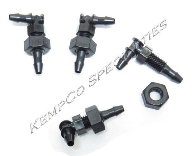 (4) 1/8″ Hose Barb Bulkhead Elbow 90Â°, 1/4-28 UNF Thread Adapter w/ Hex Nut
