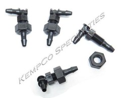 (4) 1/8″ Hose Barb Bulkhead Elbow 90Â°, 1/4-28 UNF Thread Adapter w/ Hex Nut