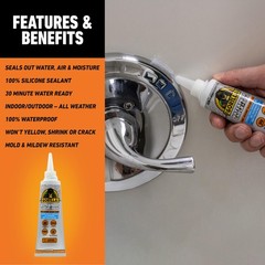 Gorilla 100% Silicone Caulk, Waterproof Sealant, 2.8oz 1 – Pack, Clear
