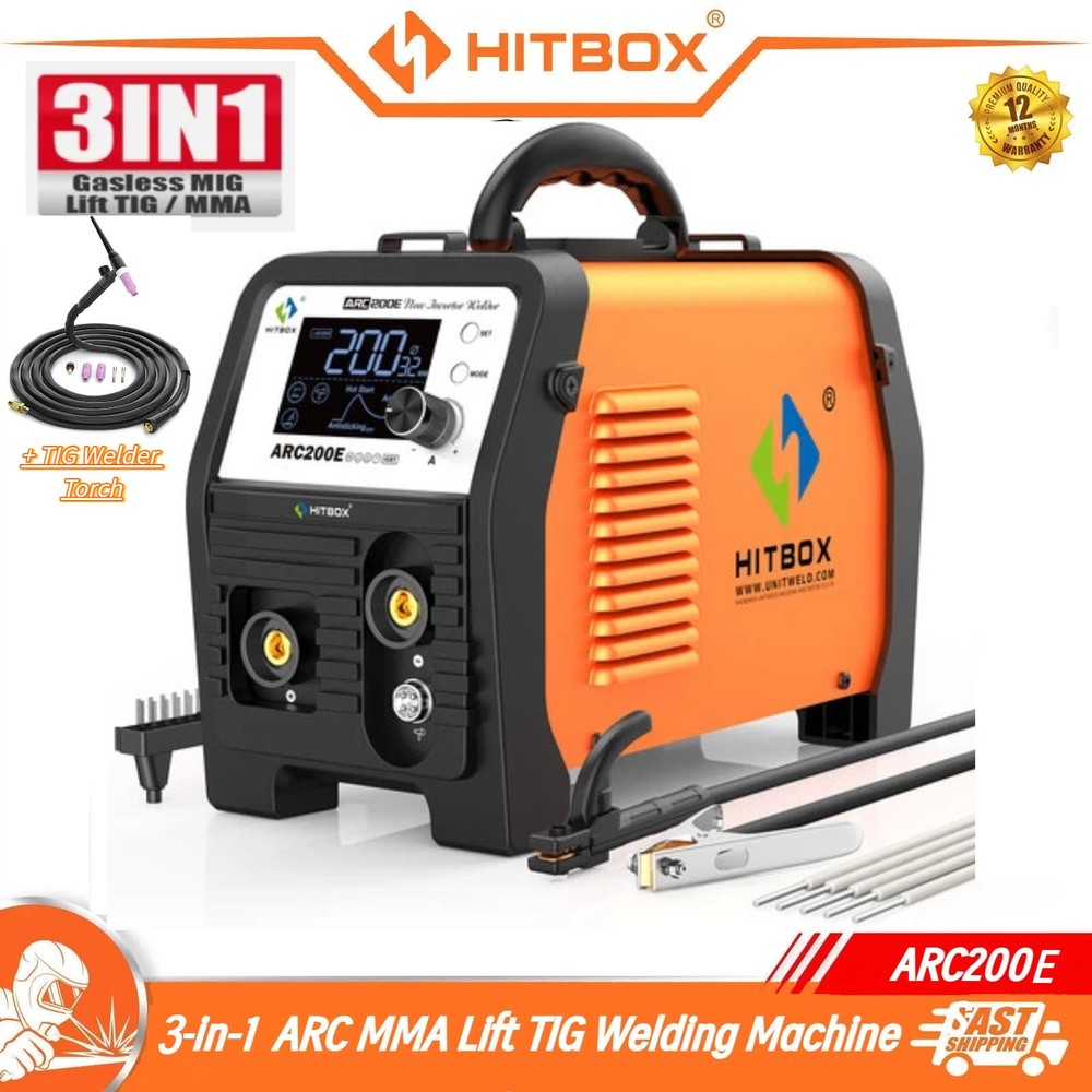 HITBOX 3-in-1 200A Welding Machine Stick Welder ARC MMA Lift TIG with TIG Torch