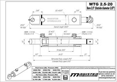 Hydraulic Cylinder Welded Double Acting 2.5″ Bore 20″ Stroke Tang WTG 2.5×20 NEW