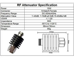10W N-Type Fixed RF Coaxial DC-3GHz 50 Ohm Male to Female 1-30dB Signal Reducer