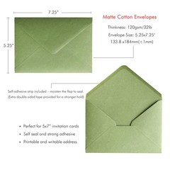 PONATIA 50 PCS/Pack A7 Envelopes, 5.25 x 7.25” Sage Green A7,