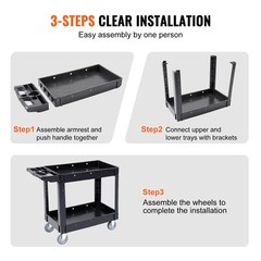 VEVOR 40 X 17 in Service Utility Cart 2-Shelf 550LBS Rolling Cart Swivel Wheels