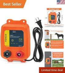 Versatile Plug-In Electric Fence Charger, 0.10 Joule, 8 Acres Coverage for Farms