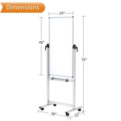 VIZ-PRO Double-Sided Magnetic Mobile Whiteboard, 48 x 24 Inches, Aluminium Frame