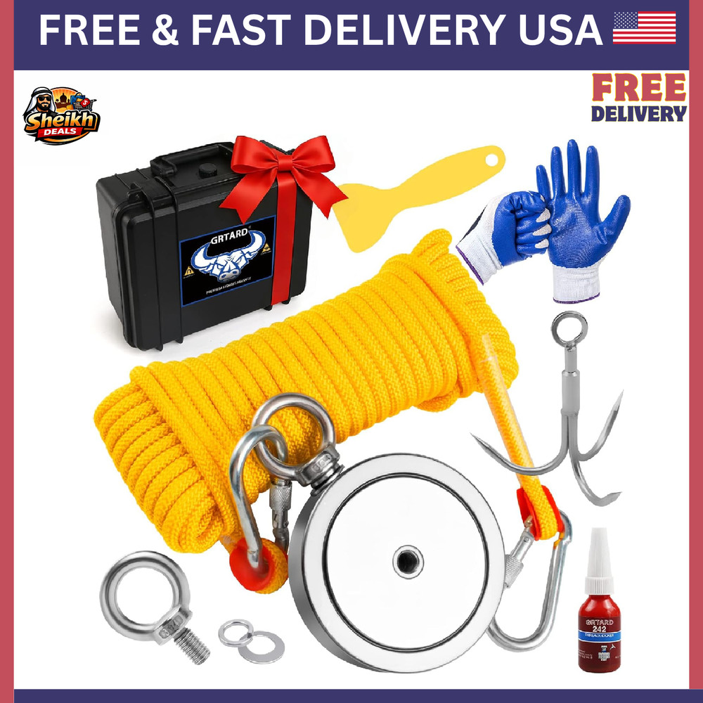2625 lbsFishing Magnet Kit Double Sided Magnet Fishing Kit and Rope with Case US