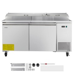VEVOR Commercial Refrigerated Pizza Prep Table StainlessSteel Fridge Double Door