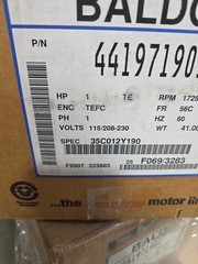 Baldor 441971901 1 Hp 1725 56C 1 Phase AC Motor 115/ 208-230V 35C012Y190