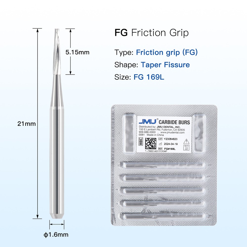 JMU Dental Carbide Burs Taper Fissure FG 169L 170 171 172