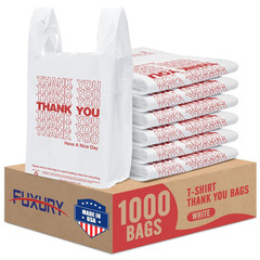 1000 Count Thank You Plastic Bags 12 X 6.5 X 21 White T-Shirt Grocery Bulk