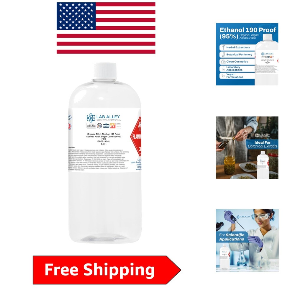 Eco-Friendly 190 Proof Sugar Cane Ethanol – 1 Liter Food Grade Solution