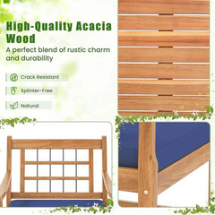 3-Piece Acacia Wood Outdoor Bistro Set with Coffee Table for Porch and Navy Cush