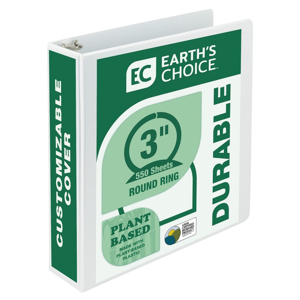 Eco-Friendly 3 Inch White 3 Ring Binder Durable Recyclable Plant Based Material