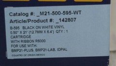 Brady 142807 BMP21 Series Indoor/Outdoor Vinyl Labels with Ribbon M21-500-595-WT