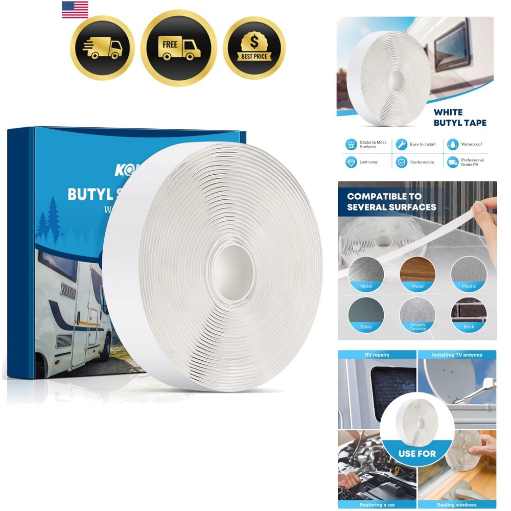 Butyl Tape White 1 Pack, 1/8″ x 3/4″ x 30 ft, Butyl Sealant Tape RV Putty Rub…