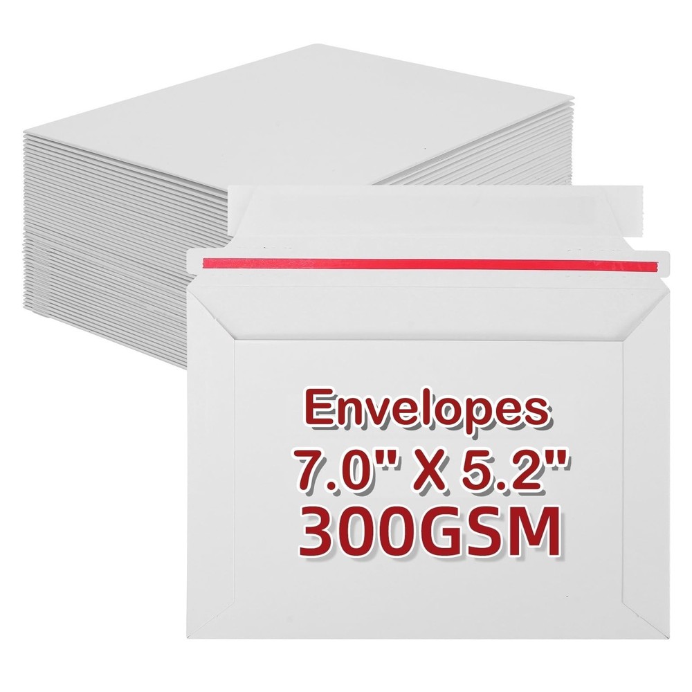 50 PCS 7×5.2 Inch Thick White Rigid Envelope Self Seal Stay Flat Photo Mailer