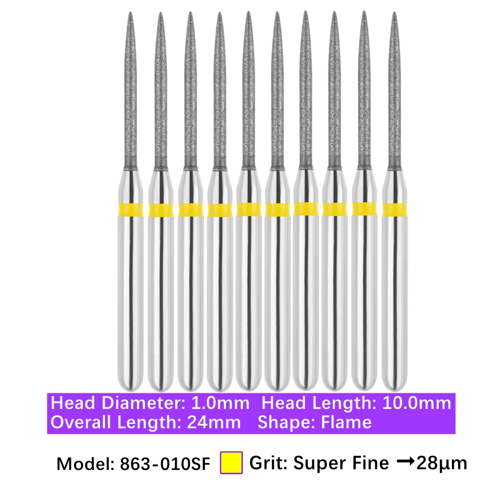 10/pk Vakker Dental Flame FG Diamond Burs 863-010SF Super Fine Grit