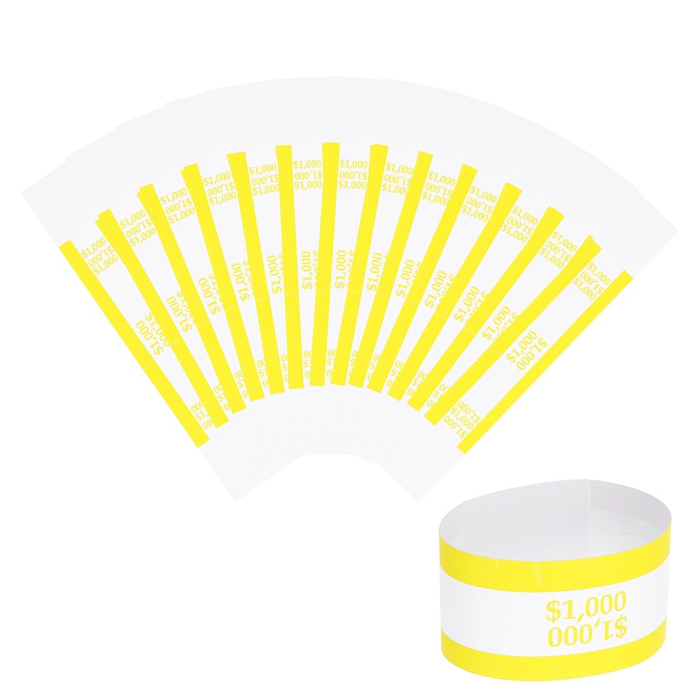 200Pcs Money Band 1000 Dollar Money Bill Wrapper Self-Adhesive Bill Band Yellow