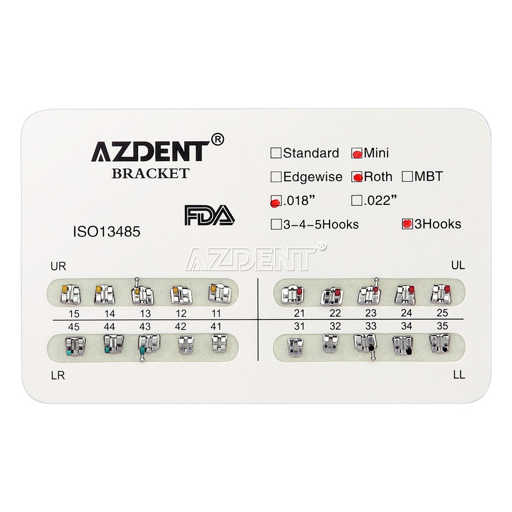 AZDENT Dental Ortho Braces Bracket Mini Roth.022 Hook 345/Arch Wire Round Nature