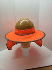 Orange Hard Hat Sun Shade Visor Full Brim Mesh Neck HI VIS REFLECTIVE STRIPE