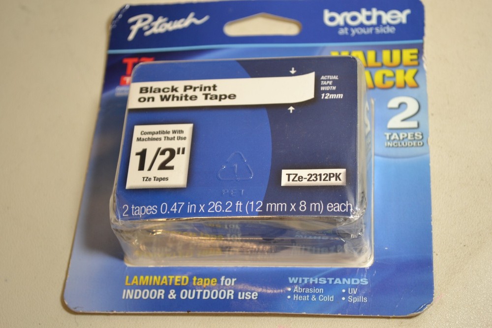 2 PACK OEM BROTHER TZe-231 12mm 1/2″ LABEL CASSETTE BLACK PRINT ON WHITE TAPE