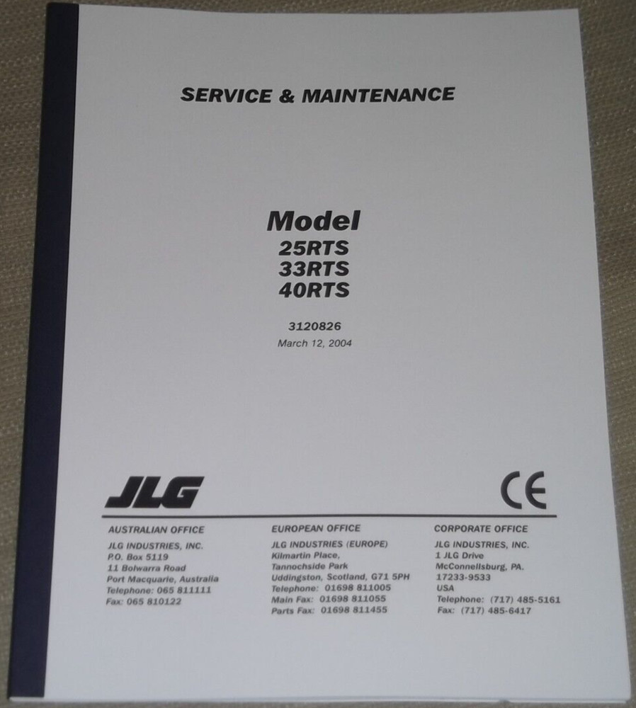 JLG 25RTS 33RTS 40RTS SCISSOR LIFT SERVICE SHOP REPAIR WORKSHOP MANUAL 3120826