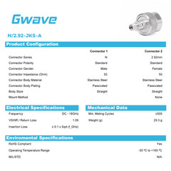 N Male to 2.92mm Female Adapter, DC – 18GHz