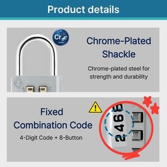 8 Digit Push Button Combination Padlock 4 Digit Code Lock for Locker Fence Gray