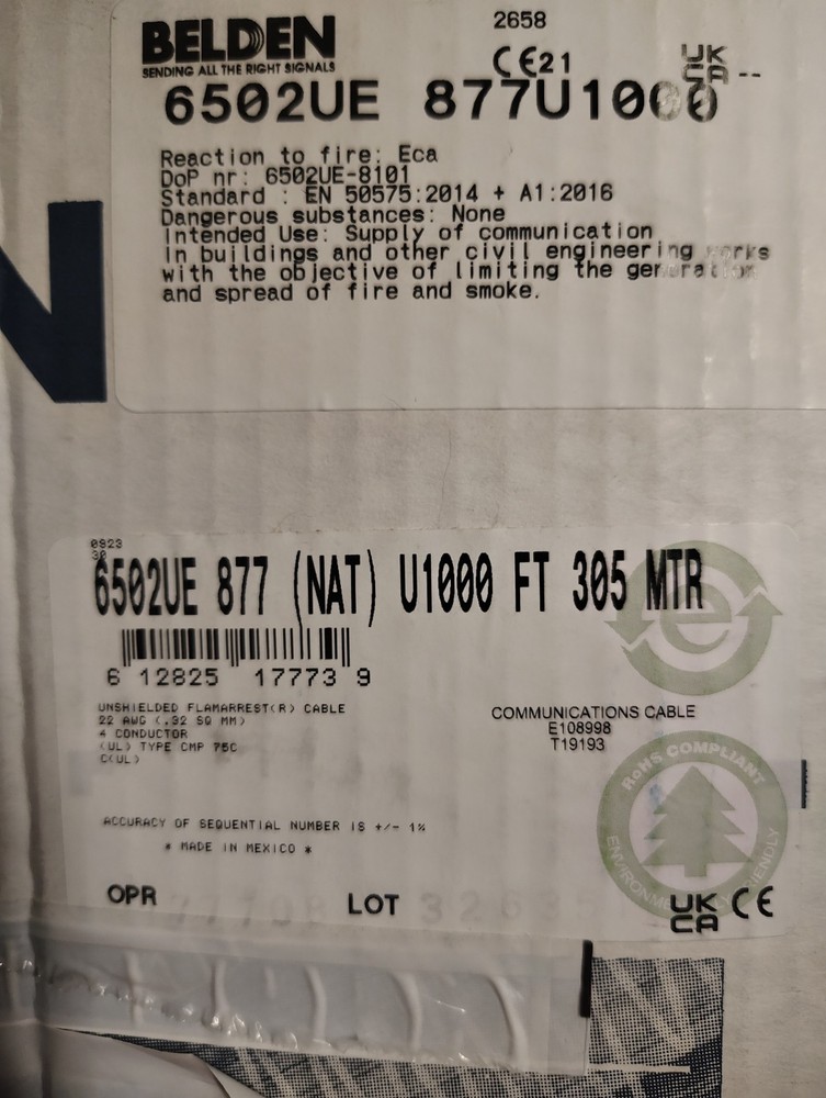 Belden 6502UE 22/4 CMP Plenum Cable ~750 FT Remaining | 4 Conductor 22 AWG USA
