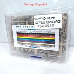 1W! 5% 1000Pcs 100 Values 1Ω – 1MΩ Assorted Carbon Film Resistors Assortment Kit