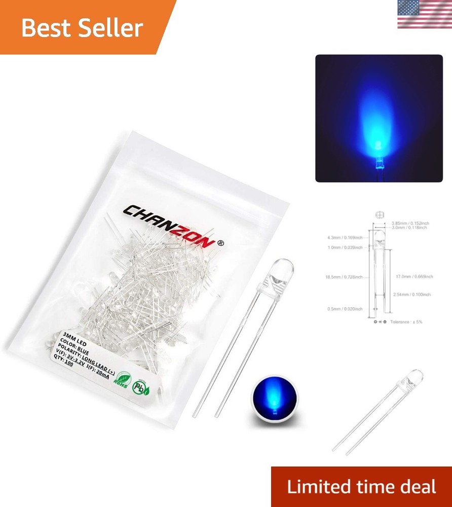 100 pcs 3mm Blue LED Diodes – Ultra Bright Indicator Lights for DIY Projects