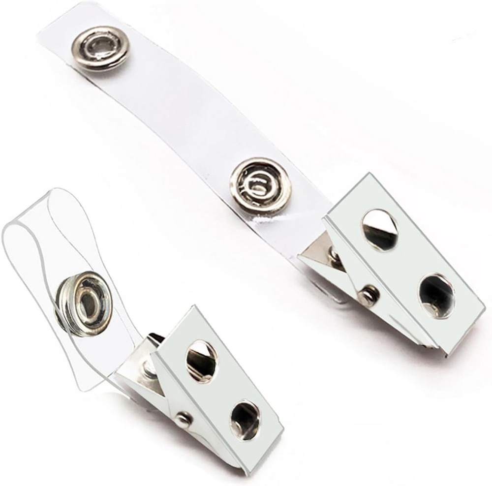 100Pcs Premium Metal Badge Clips with Clear PVC Straps for ID Cards,