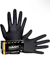 SAS Raven Black Nitrile Gloves Powder Free 7mil BUNDLE OF 4 (100 Gloves/Box)