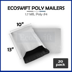 20 10×13 EcoSwift White Poly Mailers Shipping Envelope Self Sealing Bags 1.7 MIL