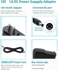 Universal 12V 1A Power Supply Adapter – AC/DC 100-240V Input, Short-Circuit Safe