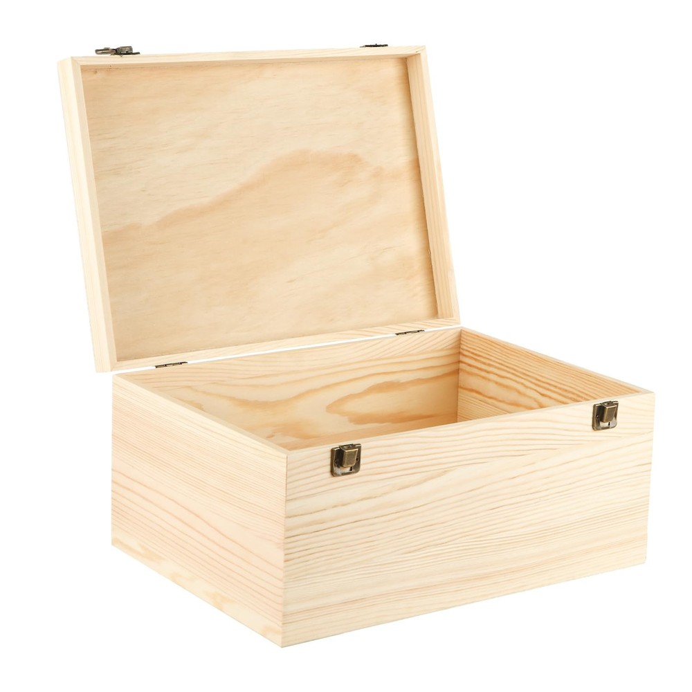 DAJAVE Unfinished Wooden Box 13.8×9.8×6.7Inch 13.8×9.8×6.7 inches,