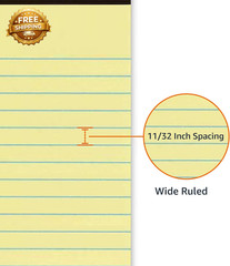 Wide Ruled Lined Writing Pads 8.5″ X 11.75″ Canary 12-Pack of 50 Perforated Shee