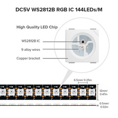 Black WS2812B LED Strip Light 3.3 Ft 144 LEDs IP30