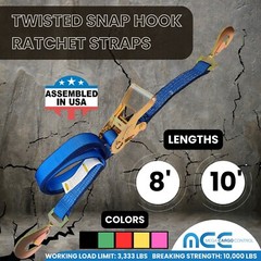 USA 2″ x 8′ 10′ Ratchet Strap w/Snap Hook for Car Hauler Flatbed Trailer Wrecker