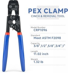 Durable Hand-Powered Ratchet PEX Cinch Tool with Stainless Steel Clamps Included