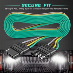 4 Pin Trailer Connector Harness Extension 80 Inch, 16AWG 4 Way Trailer Plug Flat