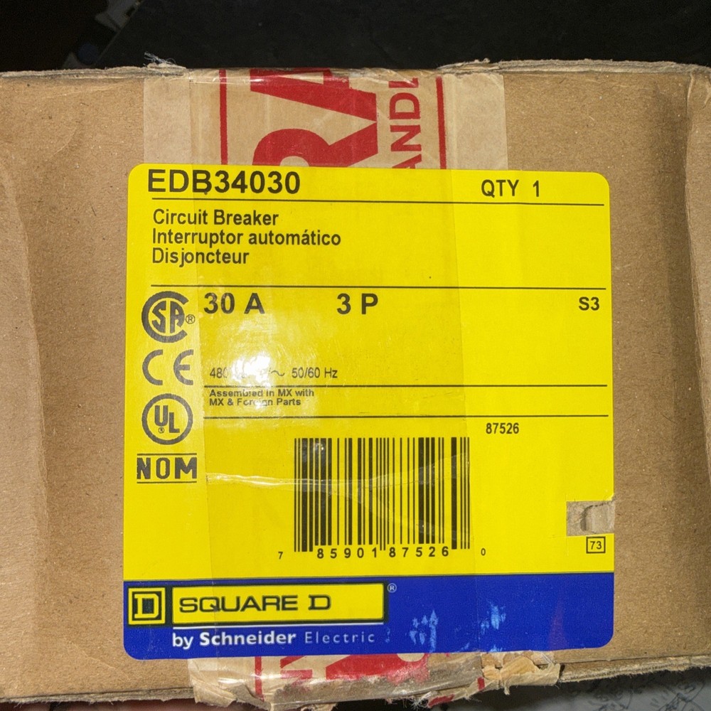 Square D EDB34030 – Mini Curcuit Breaker 30A 3P 25kA, 480Y/277VAC – MCB E-Frame